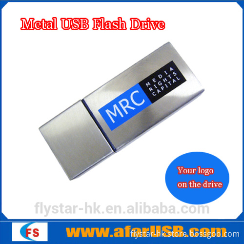 Robust metal USB Thumb Drive with a high shine surface. Available in silver and gold colors with printed or engraved logo